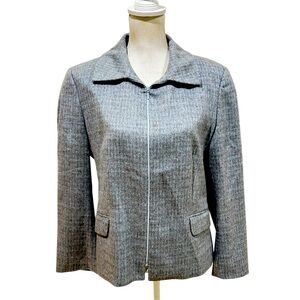 Zanella zip up wool blue Gray textured lined  Blazer jacket made in Italy sz 12